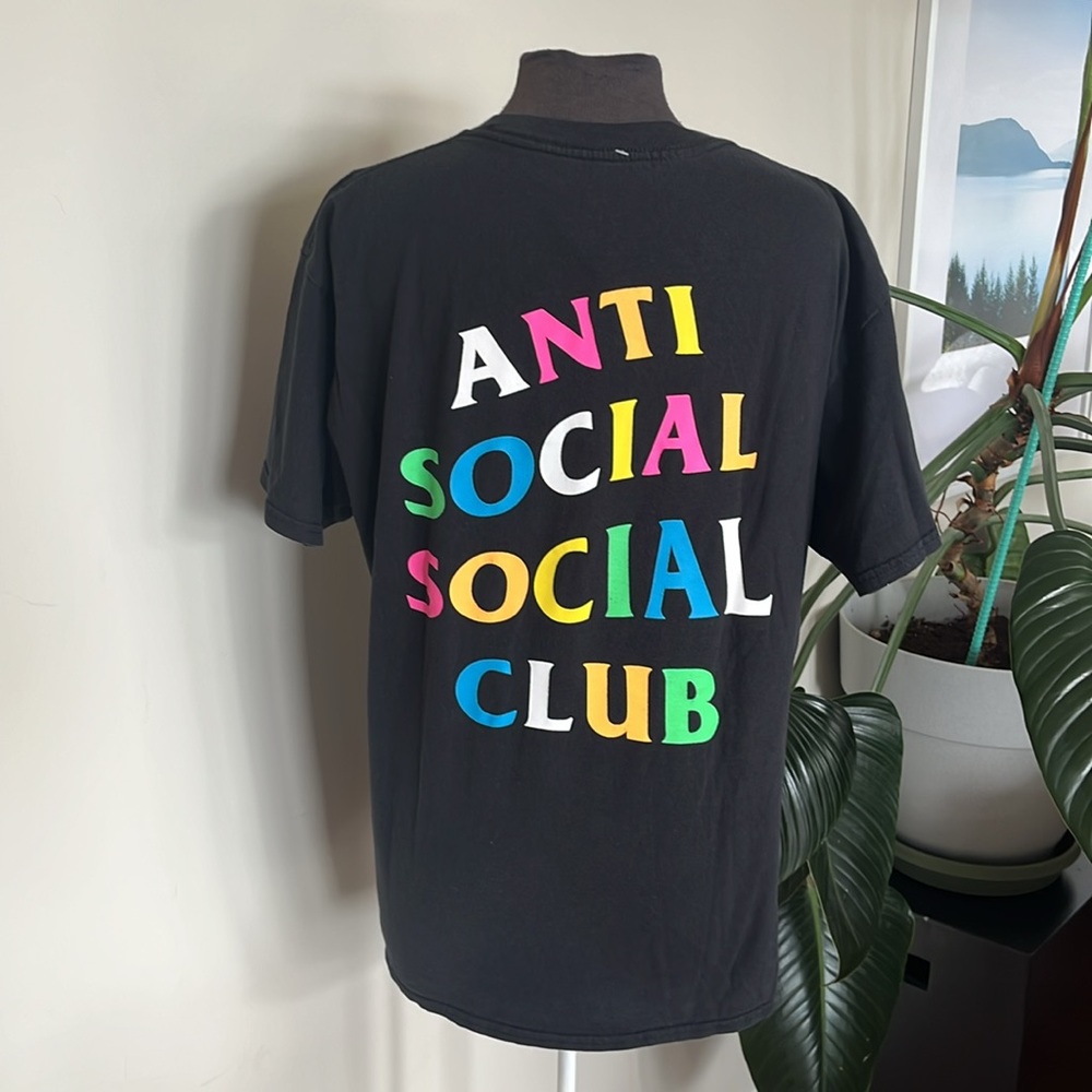 Anti Social Social Club black authentic streetwear tee with colourful lettering